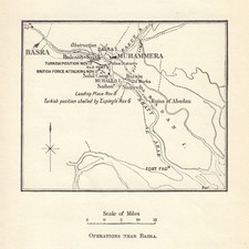 Operations near Basra. Mesopotamian Campaign, Iraq 1914. WW1. 1920 old map