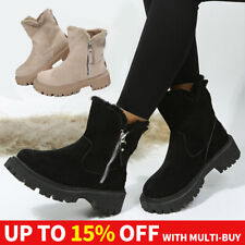Womens Ladies Winter Chunky Fur Lined Platform Block Heel Zip Ankle Boots Size