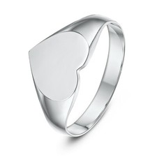 9ct White Gold Ladies Signet Ring Heart Shape UK Hallmarked 375 Sizes F-Q