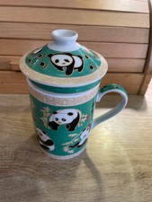 Panda Bamboo Vintage Personal Teapot Infuser with Lid Green Porcelain