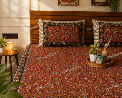 Kalamkari fitted bedsheet - fitted,