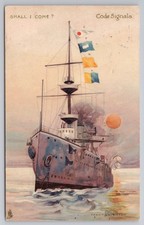 1908 Code Signals Shall I Come? Battleship Tuck Postcard Fred K Leighton