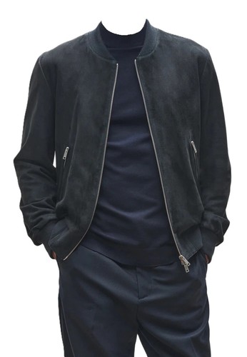 Men suede bomber jacket navy - bomber,