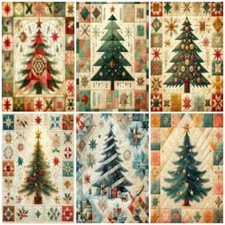 QUILTED CHRISTMAS TREE Cardmaking Card Toppers Scrapbook Tags Paper Craft