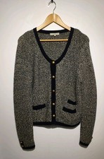 Sandro Size 3 UK 12 Wool Blend Cardigan Brushed Gold Buttons Classic Blue Mix