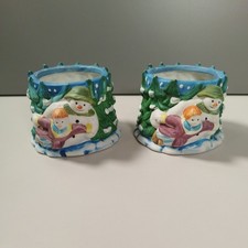 2x Rare Ceramic The Snowman Raymond Briggs Christmas Decoration Candle Pots 1998