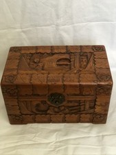 Antique Chinese Carved Camphor Chest Wood Brass Clasp, storage box chest ???