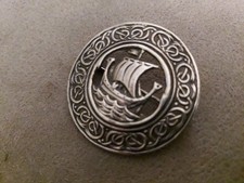 Silver viking ship brooch - silver,