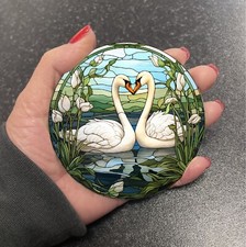 Colourful Swan Swans Cygnet Stained Glass Effect Round Tea Coaster Gift set S1