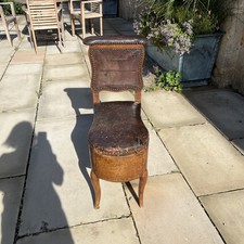 French Leather Upholstered Bidet Chair & Hand Painted Glazed Bowl 18th Century