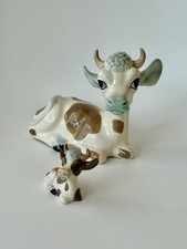 Vintage 1960s Ceramic Hand Painted Szeiler Cow & Calf Figurines Made In England