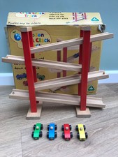 Early Learning Centre Click Clack Track Wooden Car Toy Beech Vintage 4x Cars