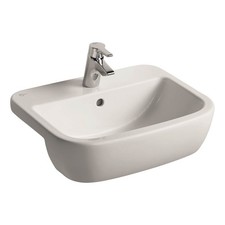 Bathroom Basin Sink White D Shaped Semi Recessed Compact Cloakroom Modern