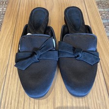 Alexandre Birman Black Satin Leather Velvet Mule Flats Slippers Shoe IT 37.5