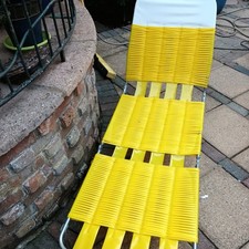 Vintage Yellow Folding Vinyl Jelly Tube Chaise Lounge Chair Kent  Retro Good Con