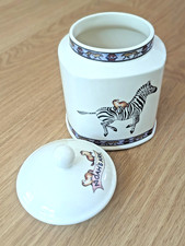 Equisite Arthur Wood Noah's Ark Zebra Cheetah Canister Cookie Jar Barrel (O23)