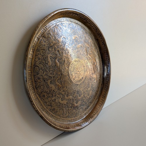 Antique benares brass tray - antique,