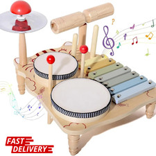 Wooden Xylophone Drum Set for Toddlers, Montessori Baby Musical Percussion Toys