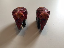 2 Rajasthani Painted Wooden Miniature Elephants Figurines Indian Elephant Jaipur