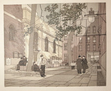 GORDON CULLEN - ST PETER CORNHILL Colour Print of Architectural Drawing C1952