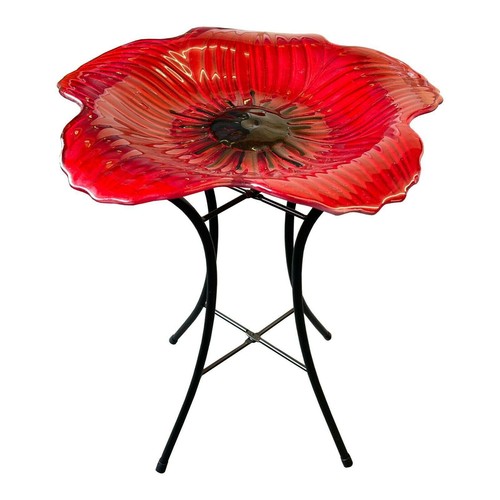 Garden poppy glass bird bath - poppy,