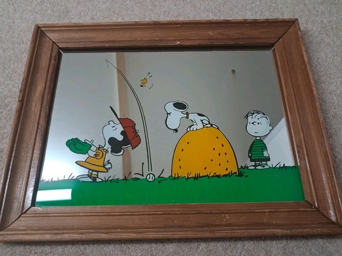 Snoopy mirror frame wooden - snoopy,
