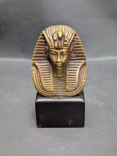 Tutankhamun King Tut Mask Bronze Sculpture Stone Base Egyptian Replica Vintage