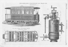 The Mekarski Compressed Air Tram Car 2 x Antique Engineering Prints 1881
