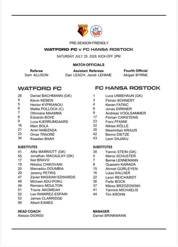 Watford hansa rostock - v, fc