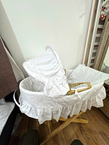 White oval moses basket - white, set
