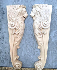 Wooden plaques Lion shelf Carved pair   Fireplace surround Cabinet Corbel 18"