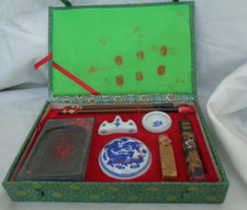 Vintage 1960s Chinese calligraphy writing set boxed with/old writing tool signed