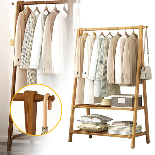 Folding bamboo clothes rail - bamboo,