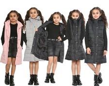 Kids Girls Long Gilet Hooded