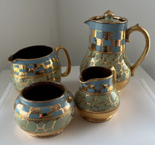 Sadler Blue, 4 Piece Mint Green/Gold Glazed Coffee Set. Very good condition.