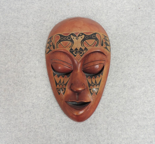 Hand carved wooden mask with - wooden,