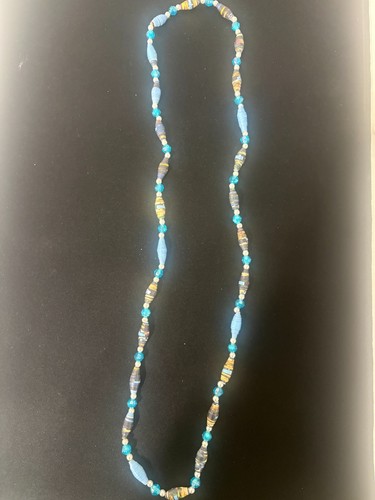 Paper bead long rope necklace - paper,