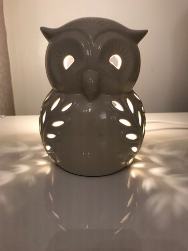Beige ceramic owl - beige, lamp