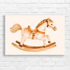 Whimsical Wooden Rocking Horse Orange Canvas Print Large Picture Wall Art