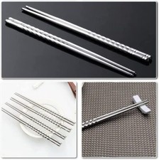 1 2 or 5 PAIRS STAINLESS STEEL METAL TWIST TRADITIONAL CHINESE KOREAN CHOPSTICKS