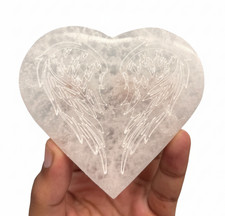 Selenite Heart Shaped Crystal 9-10cm Hand Carved Angel Wings Healing Stone Gift