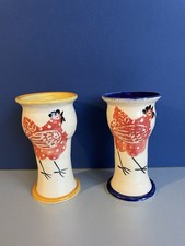 Vintage Studio Pottery Egg Cups Hen Cockerel Rooster Farmhouse Cottage Country