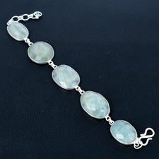 Aquamarine Gemstone Ethnic Handmade Bracelet Jewelry Gift 7-8"