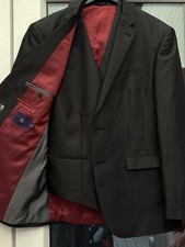 Gorgeous Next Pinstriped Jacket & Waistcoat with silky claret lining - Size 40 