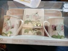 2 Mugs Coaster And Tray With Floral Design