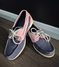 QUAYSIDE Women's Blue & Pink Nubuck Leather Deck/Boat Shoes Size UK 5  EU 38