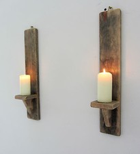 PAIR OF 45CM RECLAIMED PALLET WOOD SHABBY CHIC WALL SCONCE LED CANDLE  HOLDER