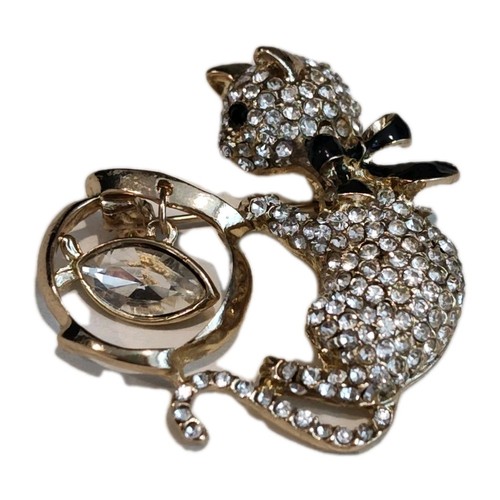 Rhinestone cat fish bowl - cat,