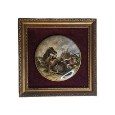 A 19thC Victorian Framed and Velvet Mounted Prattware Lid Pot Titled - War