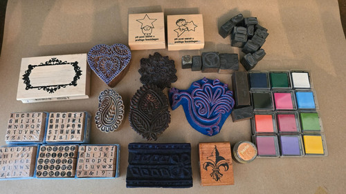 Job lot carved wood - job, stamps